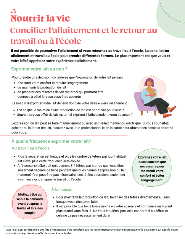 Concilier l'allaitement et le retour au travail ou à l'école